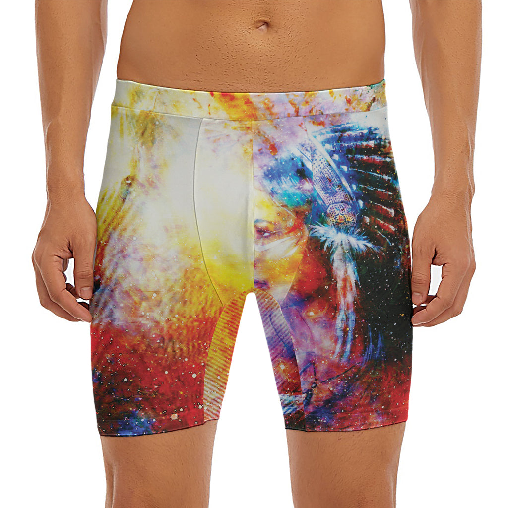 Galaxy Native Indian Woman Print Men's Long Boxer Briefs