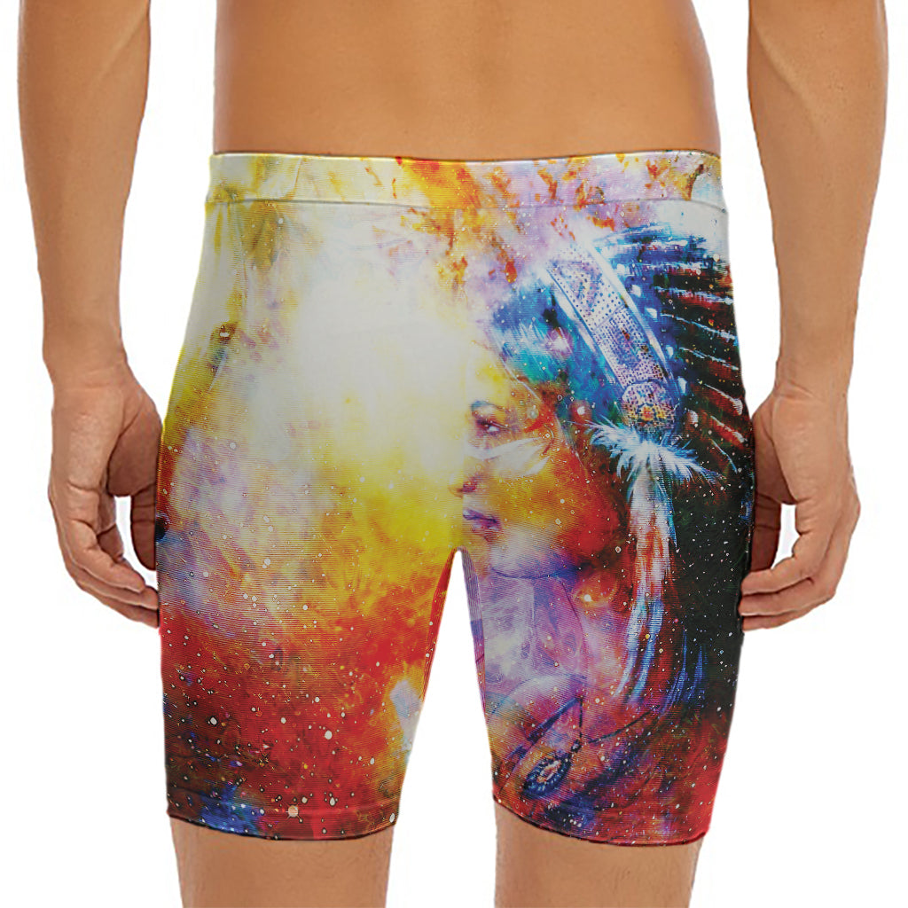 Galaxy Native Indian Woman Print Men's Long Boxer Briefs