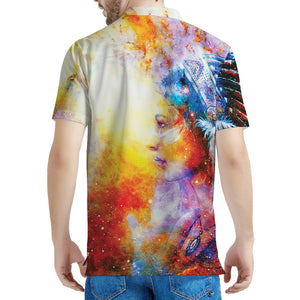 Galaxy Native Indian Woman Print Men's Polo Shirt