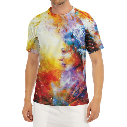 Galaxy Native Indian Woman Print Men's Short Sleeve Rash Guard