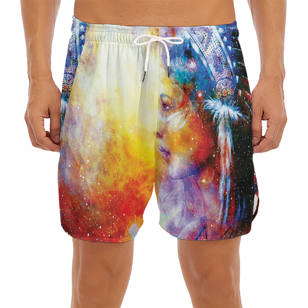 Galaxy Native Indian Woman Print Men's Split Running Shorts