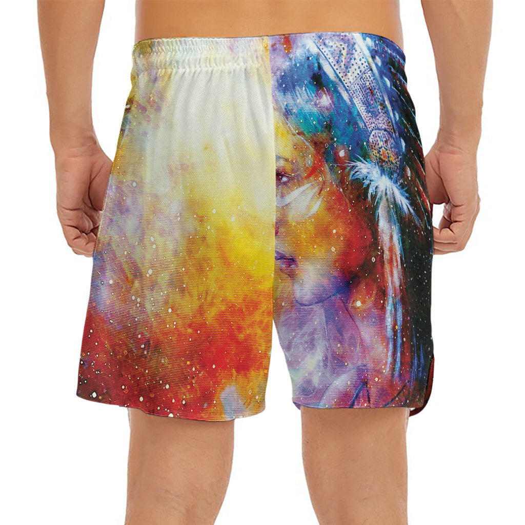 Galaxy Native Indian Woman Print Men's Split Running Shorts