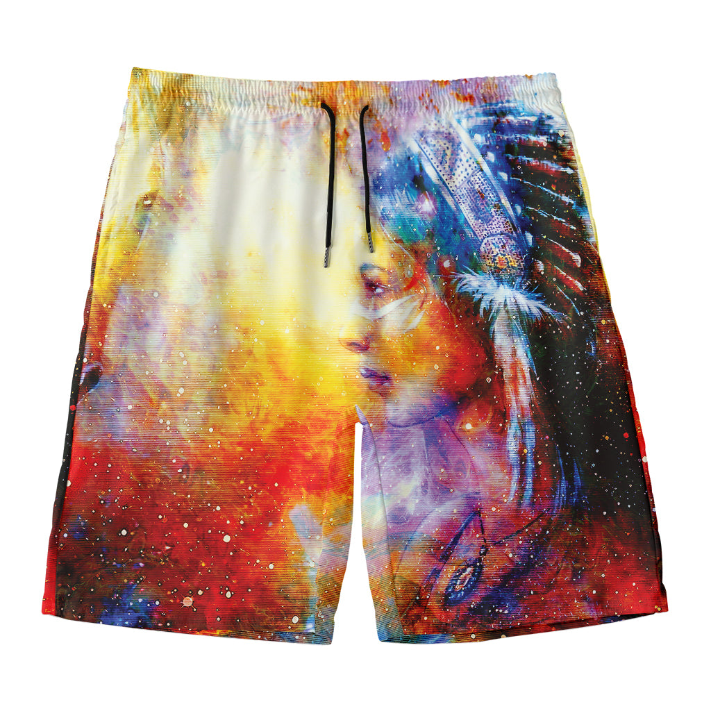 Galaxy Native Indian Woman Print Men's Swim Trunks