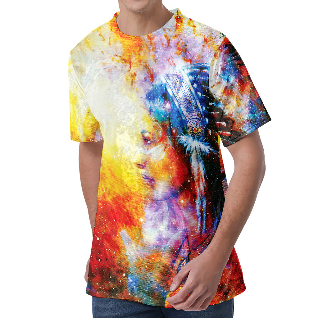 Galaxy Native Indian Woman Print Men's Velvet T-Shirt