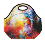 Galaxy Native Indian Woman Print Neoprene Lunch Bag