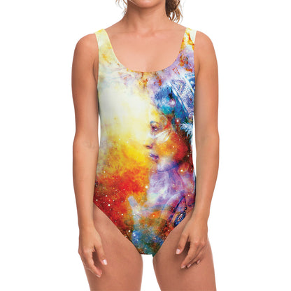 Galaxy Native Indian Woman Print One Piece Swimsuit