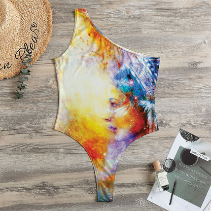 Galaxy Native Indian Woman Print One Shoulder Bodysuit