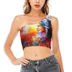 Galaxy Native Indian Woman Print One Shoulder Crop Top