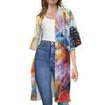 Galaxy Native Indian Woman Print Open Front Beach Cover Up