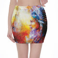 Galaxy Native Indian Woman Print Pencil Mini Skirt