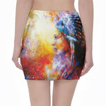 Galaxy Native Indian Woman Print Pencil Mini Skirt