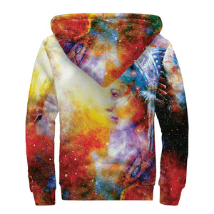 Galaxy Native Indian Woman Print Sherpa Lined Zip Up Hoodie