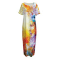 Galaxy Native Indian Woman Print Short Sleeve Long Nightdress
