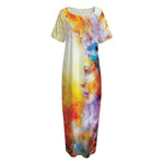 Galaxy Native Indian Woman Print Short Sleeve Long Nightdress