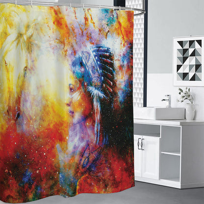 Galaxy Native Indian Woman Print Shower Curtain