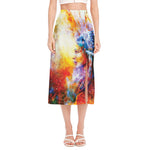 Galaxy Native Indian Woman Print Side Slit Midi Skirt