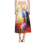 Galaxy Native Indian Woman Print Side Slit Midi Skirt