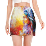 Galaxy Native Indian Woman Print Side Slit Mini Skirt