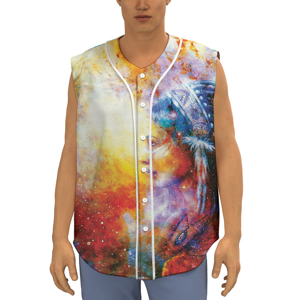 Galaxy Native Indian Woman Print Sleeveless Baseball Jersey