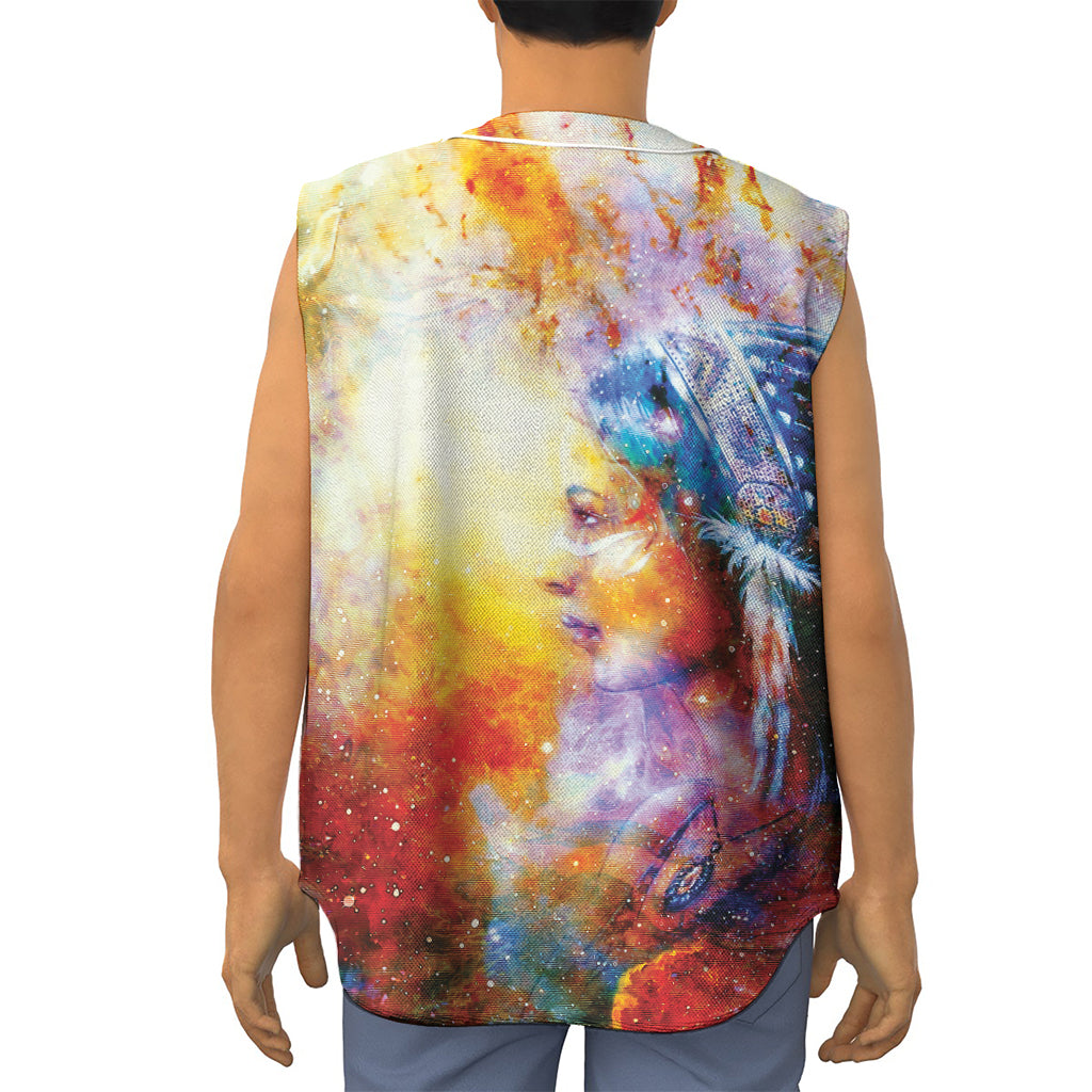 Galaxy Native Indian Woman Print Sleeveless Baseball Jersey