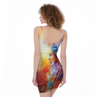 Galaxy Native Indian Woman Print Sleeveless Bodycon Dress
