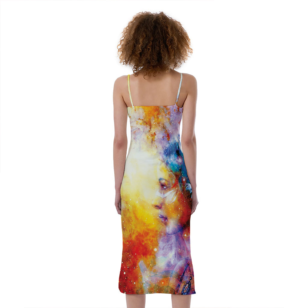 Galaxy Native Indian Woman Print Slim Fit Midi Cami Dress