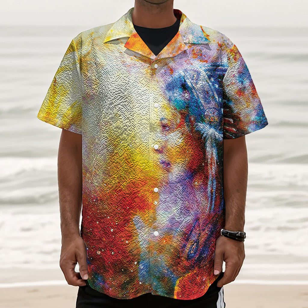 Galaxy Native Indian Woman Print Textured Short Sleeve Shirt