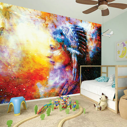 Galaxy Native Indian Woman Print Wall Sticker