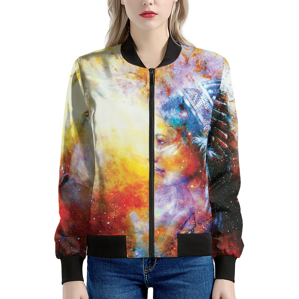 Galaxy Native Indian Woman Print Women's Bomber Jacket
