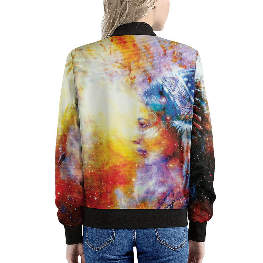 Galaxy Native Indian Woman Print Women's Bomber Jacket