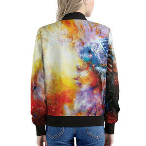 Galaxy Native Indian Woman Print Women's Bomber Jacket