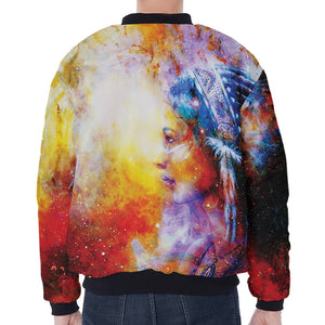 Galaxy Native Indian Woman Print Zip Sleeve Bomber Jacket