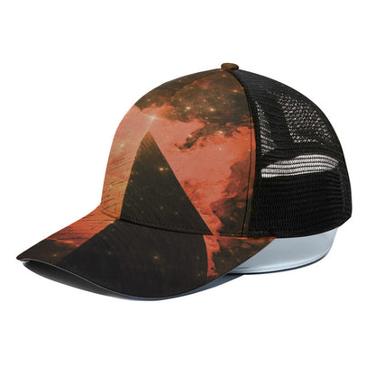 Galaxy Pyramid Print Black Mesh Trucker Cap