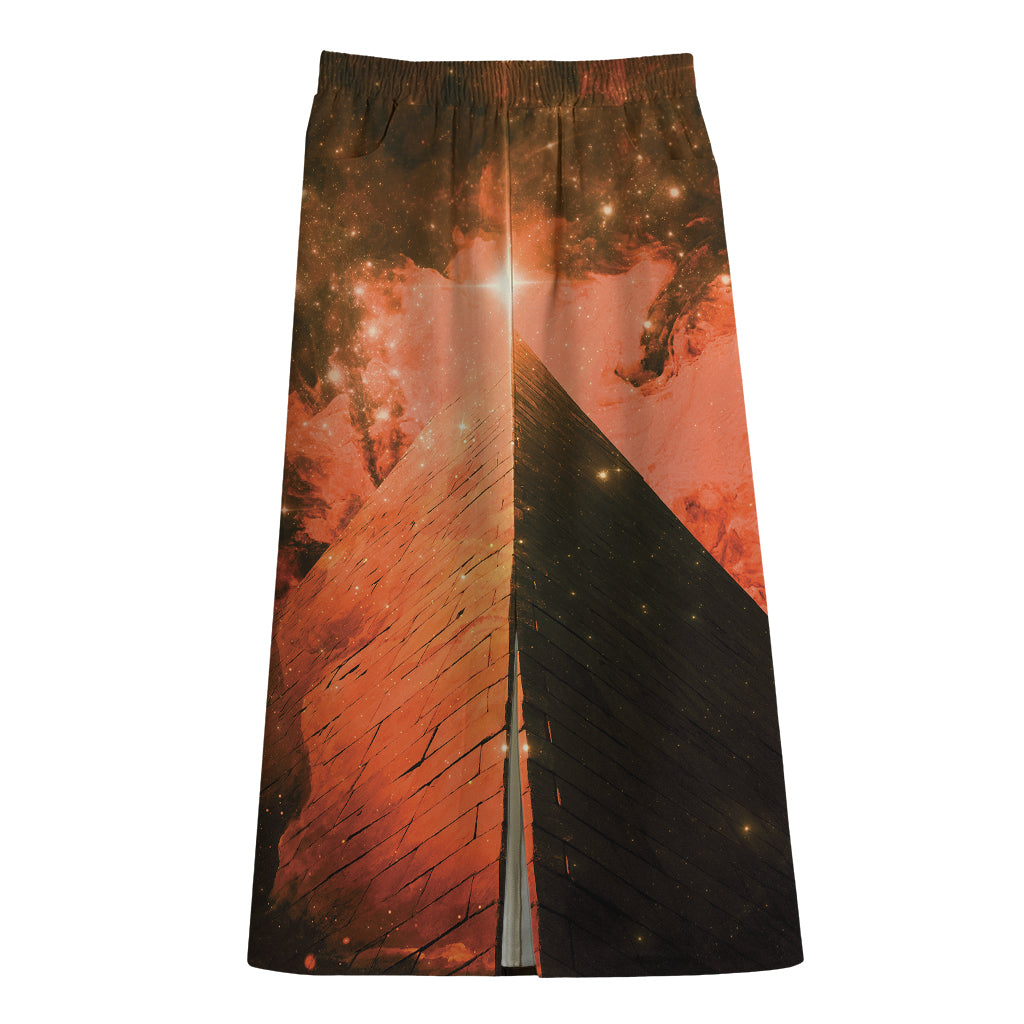 Galaxy Pyramid Print Cotton Front Slit Maxi Skirt