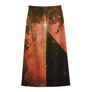 Galaxy Pyramid Print Cotton Front Slit Maxi Skirt