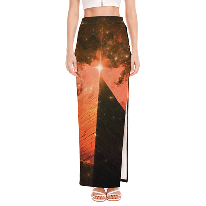 Galaxy Pyramid Print High Slit Maxi Skirt