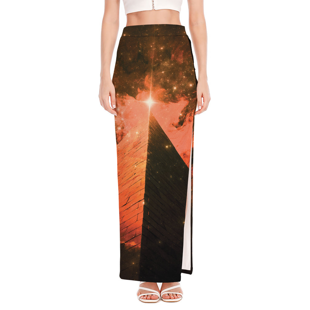 Galaxy Pyramid Print High Slit Maxi Skirt