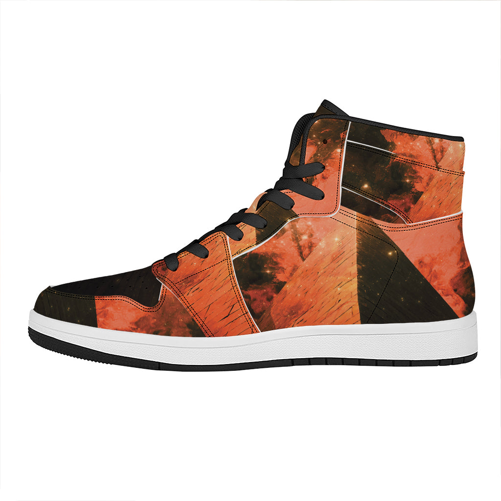 Galaxy Pyramid Print High Top Leather Sneakers