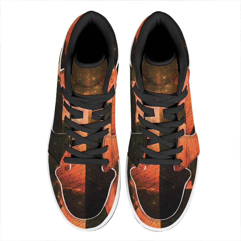 Galaxy Pyramid Print High Top Leather Sneakers