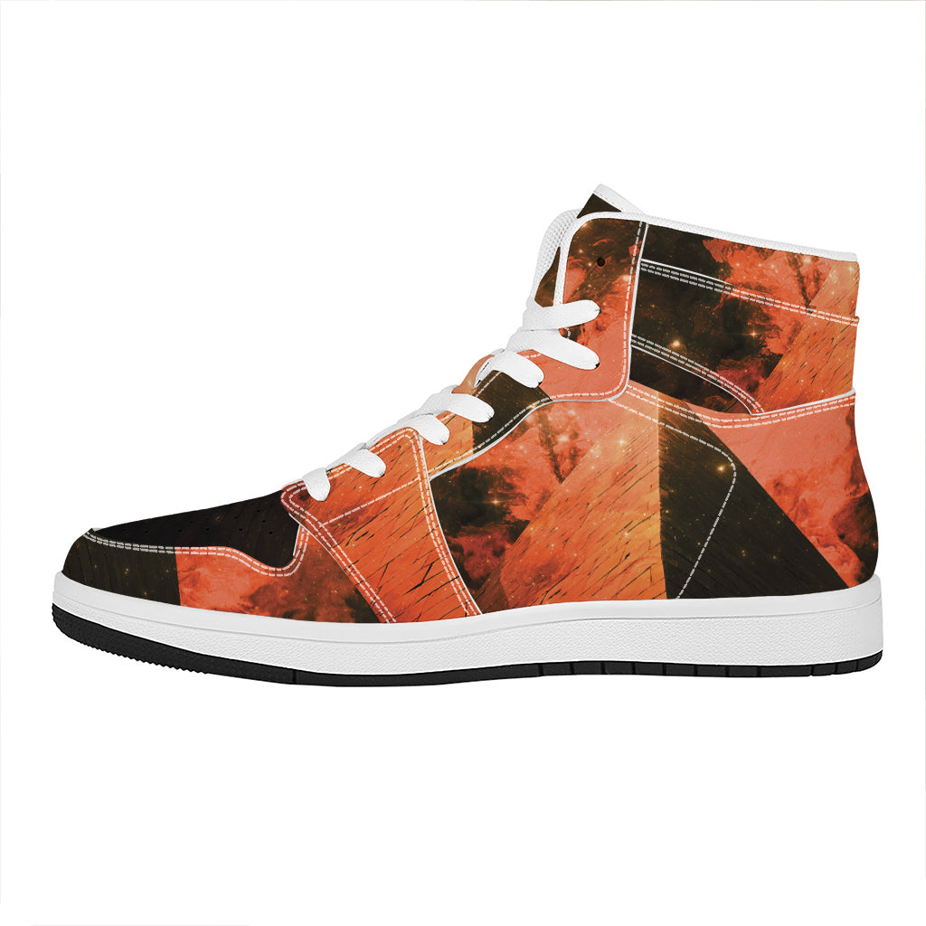 Galaxy Pyramid Print High Top Leather Sneakers