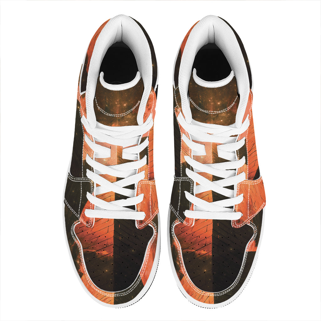 Galaxy Pyramid Print High Top Leather Sneakers