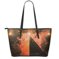 Galaxy Pyramid Print Leather Tote Bag With Zipper