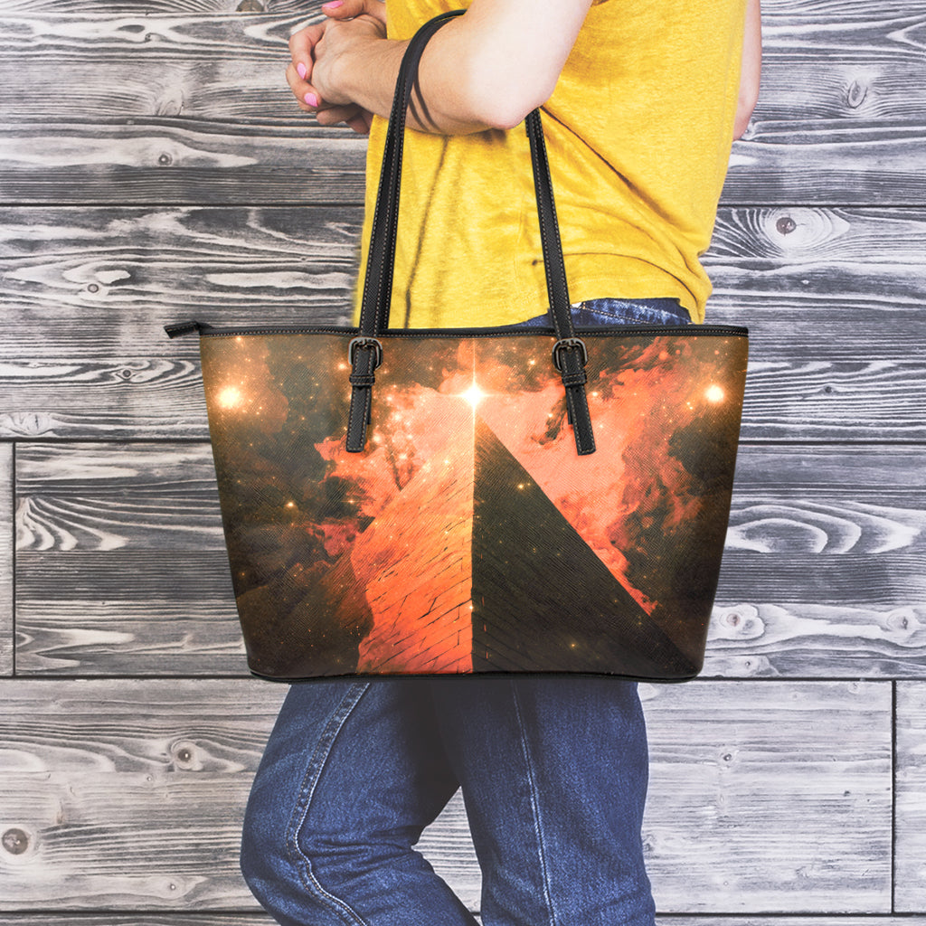 Galaxy Pyramid Print Leather Tote Bag