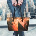 Galaxy Pyramid Print Leather Tote Bag