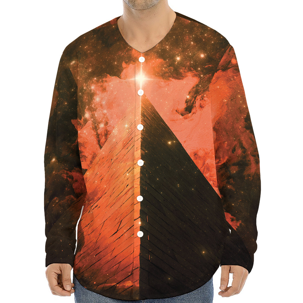 Galaxy Pyramid Print Long Sleeve Baseball Jersey