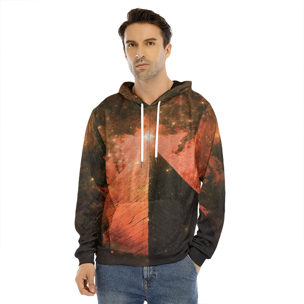Galaxy Pyramid Print Men's Velvet Pullover Hoodie