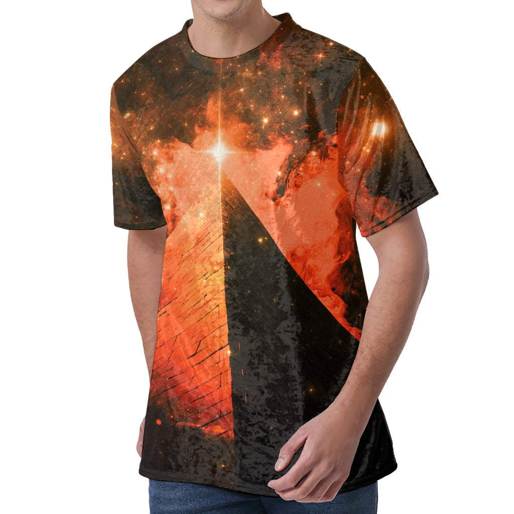Galaxy Pyramid Print Men's Velvet T-Shirt