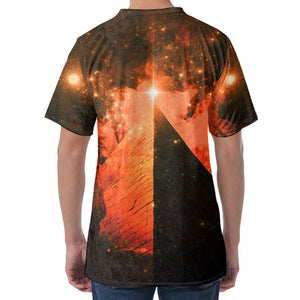 Galaxy Pyramid Print Men's Velvet T-Shirt