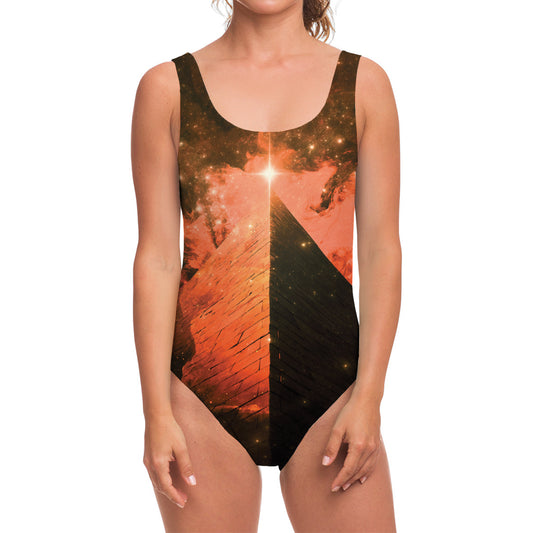 Galaxy Pyramid Print One Piece Swimsuit