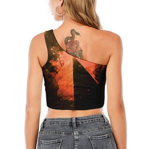 Galaxy Pyramid Print One Shoulder Crop Top